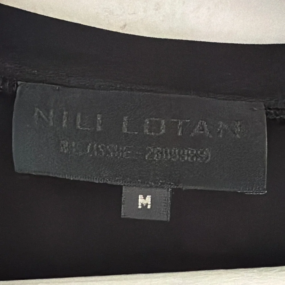 Nili Lotan Womens Black 100% Silk Sheer Layered Short Sleeve Blouse Size M USA